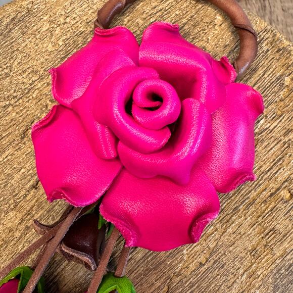 Leather Rose Purse Charm Genuine Leather Flower Bag Charm NEW FAST SHIP - Picture 3 of 7